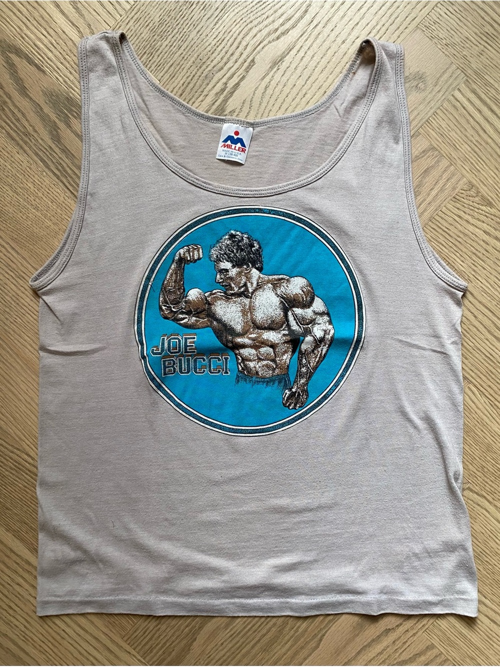 Vintage Graphic Muscle Tank Top in Light Grey